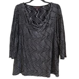 Dana Buchman Black/White Scoop Neck Cowl Top, 3/4 Sleeve - Women's Size XL
